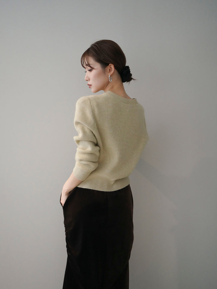 [SET]シルバーボタン畦編みニットカーディガン+ギャザーベロアスカート(2set)