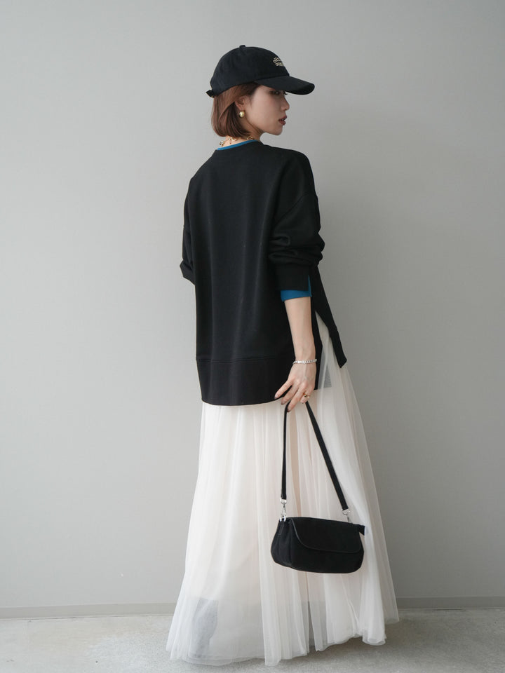 [SET]配色レイヤードデザインスエットプルオーバー+チュールボリュームスカート(2set)