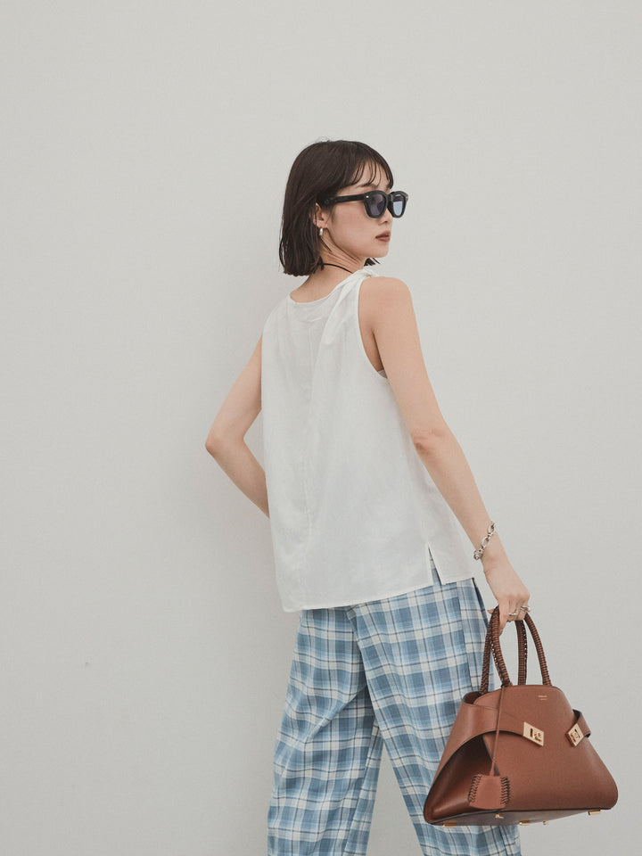 [SET] 扭紋無袖上衣配皮項鍊 + 扭紋無袖上衣配皮項鍊 (2件套)