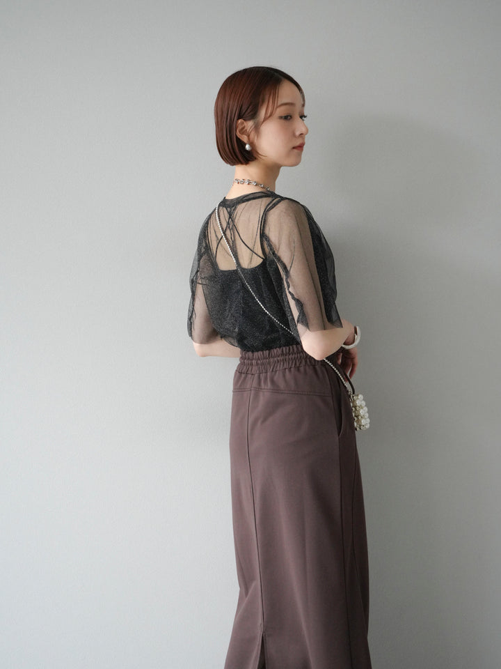 [SET]ラメチュールシャーリングプルオーバー+スウェットロングスカート(2set)