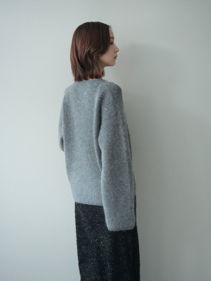 [SET]アンゴラタッチクルーネックニットプルオーバー+ラメシャギーフロントジップスカート(2set)