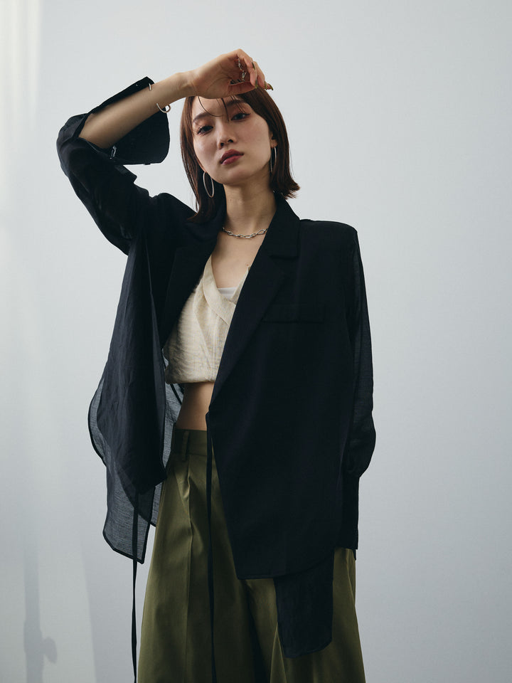 [予約]シアー切替テーラードジャケット/ブラック