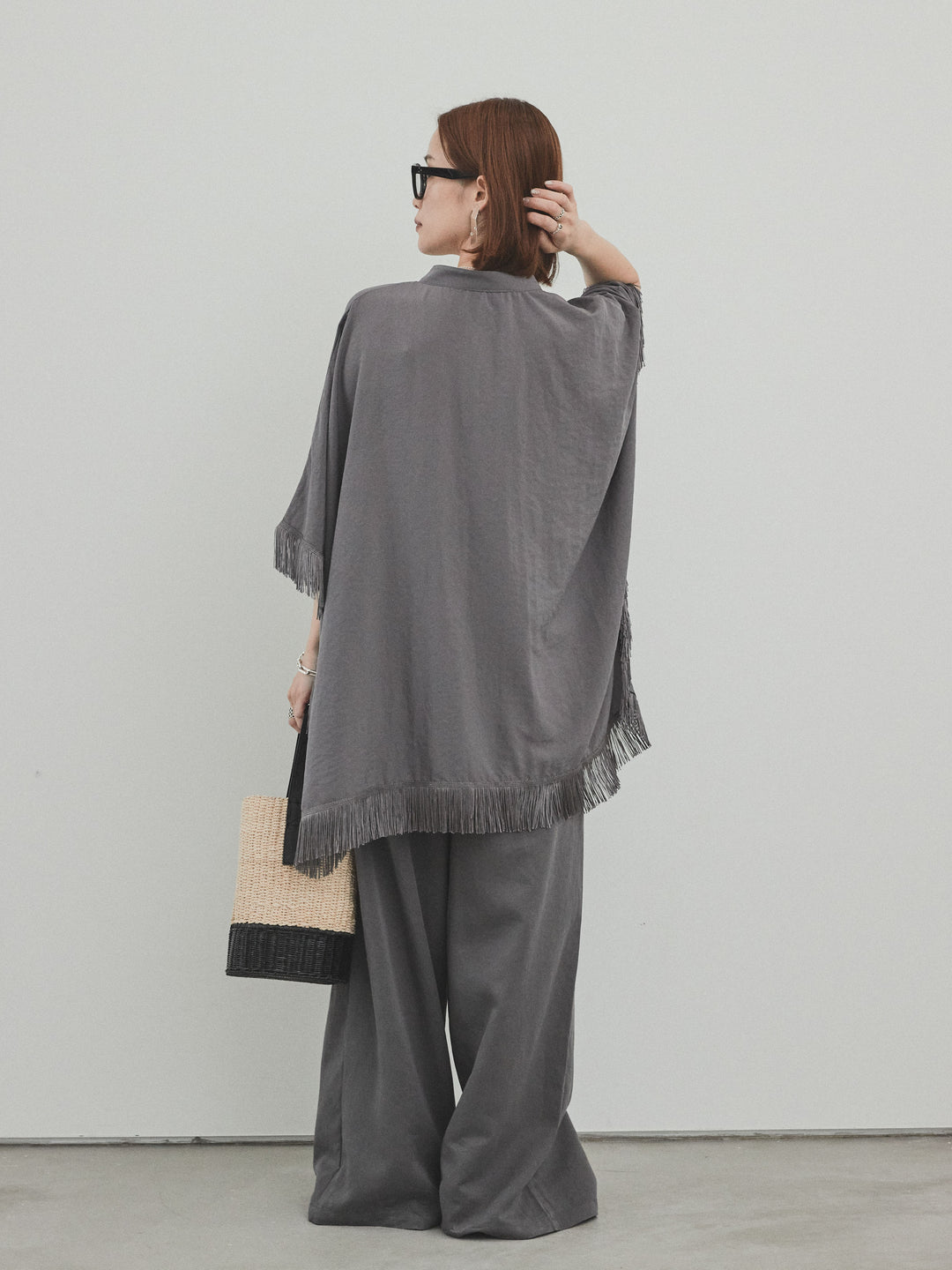 【預購】亞麻觸感褶皺寬褲/炭灰色