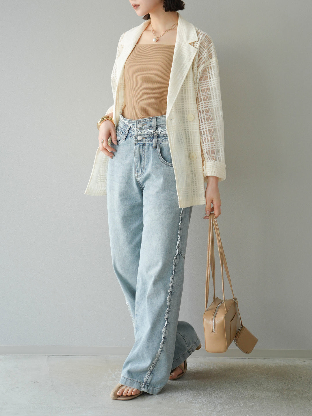 【預購】Line蕾絲牛仔褲/淺藍