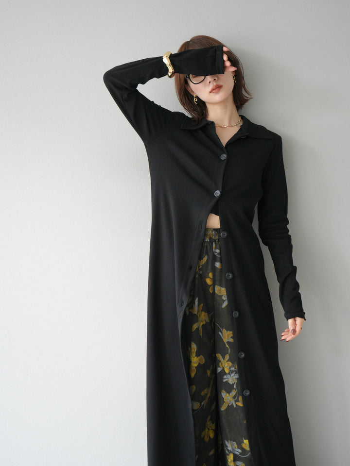 [予約]襟付きカットリブボタンワンピース/ブラック