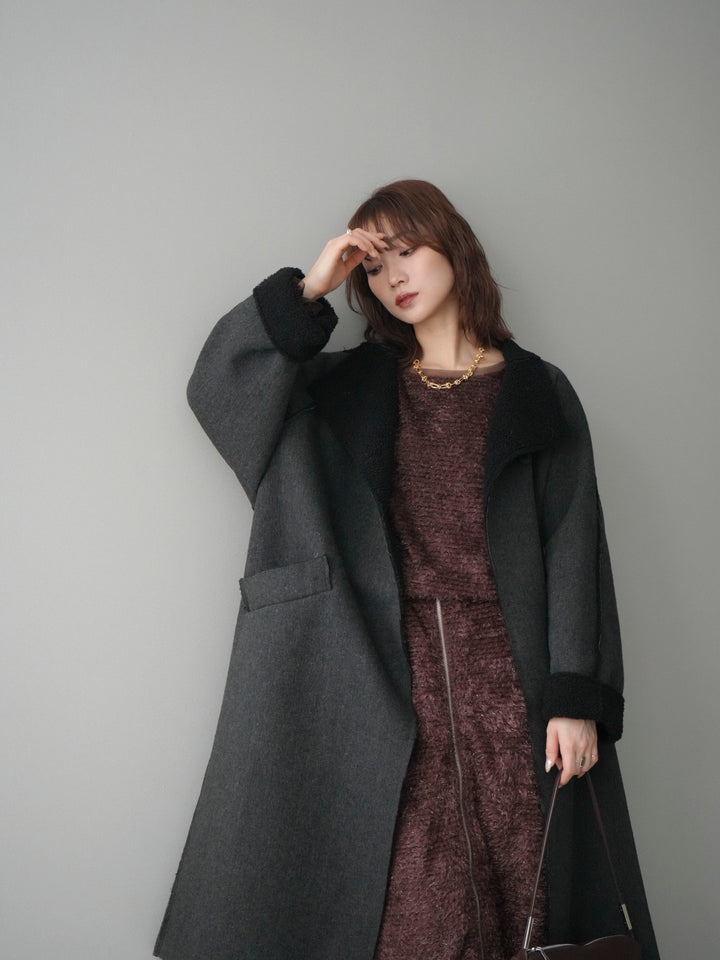 [予約]アウトシーム裏ボアコート/black