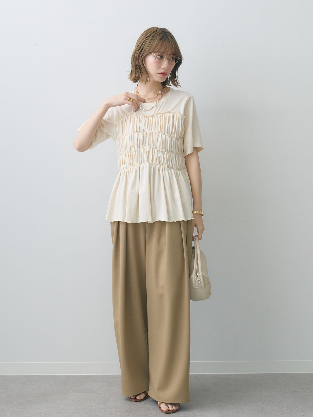 [SET]クールタッチシャーリングTEE+クレープデシンタックワイドパンツ(2set)