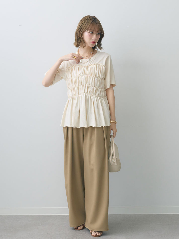 [SET]クールタッチシャーリングTEE+クレープデシンタックワイドパンツ(2set)