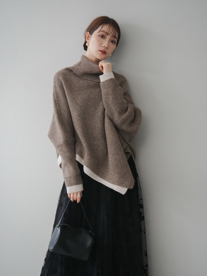 [予約]配色アシンメトリードルマンニットプルオーバー/oatmeal