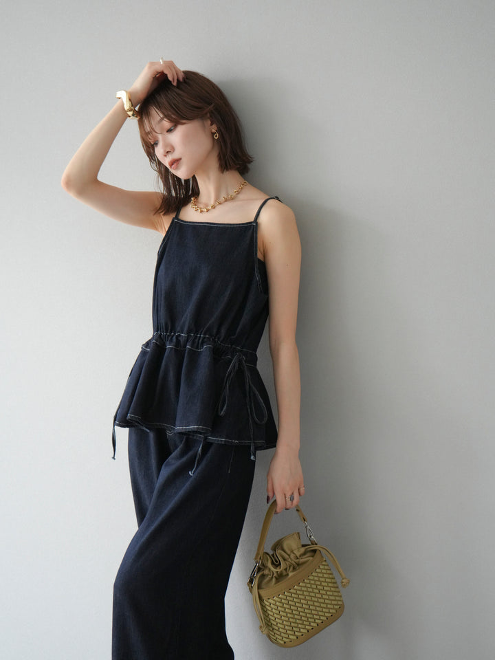 [SET]デニムタックフレアキャミソール＆イージーワイドパンツSET UP(2set)