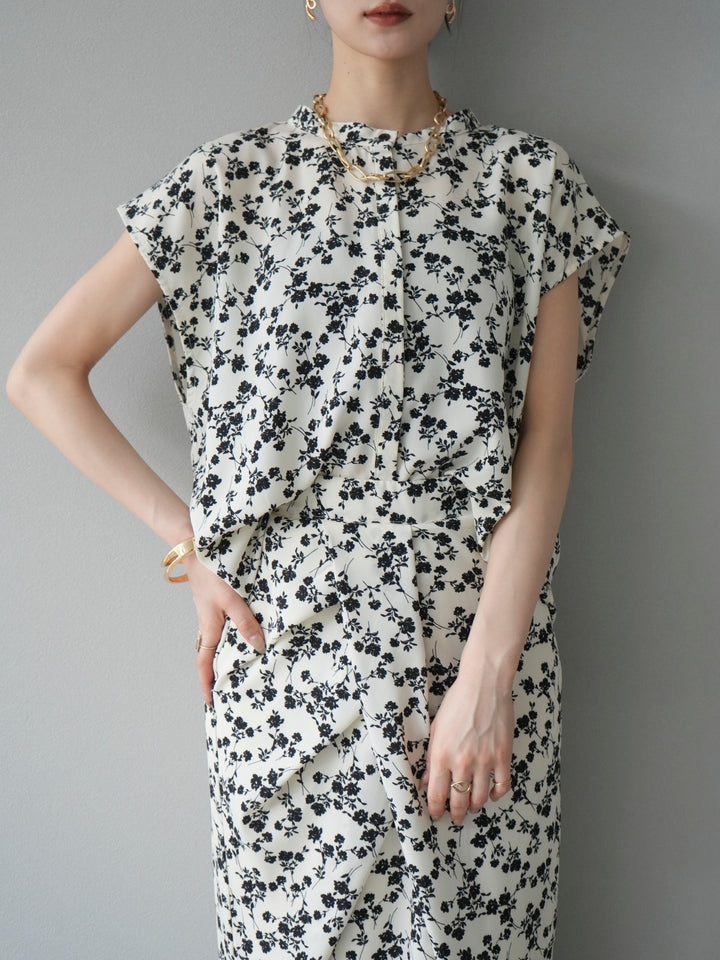 [予約]フラワープリントフレンチスリーブブラウス/アイボリー