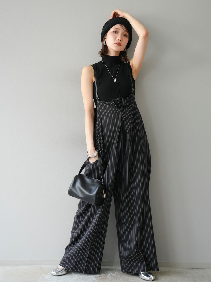 [予約]ヘリンボーンストライプサロペット/ブラック