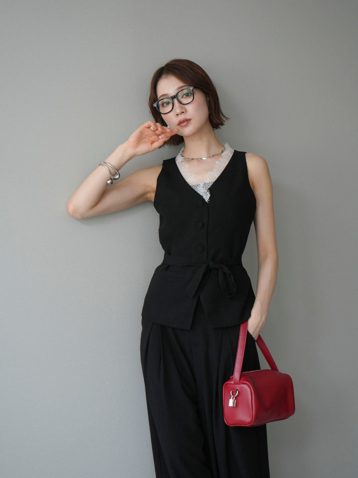 【套裝】蕾絲邊背心和垂褶褲套裝（2 套）