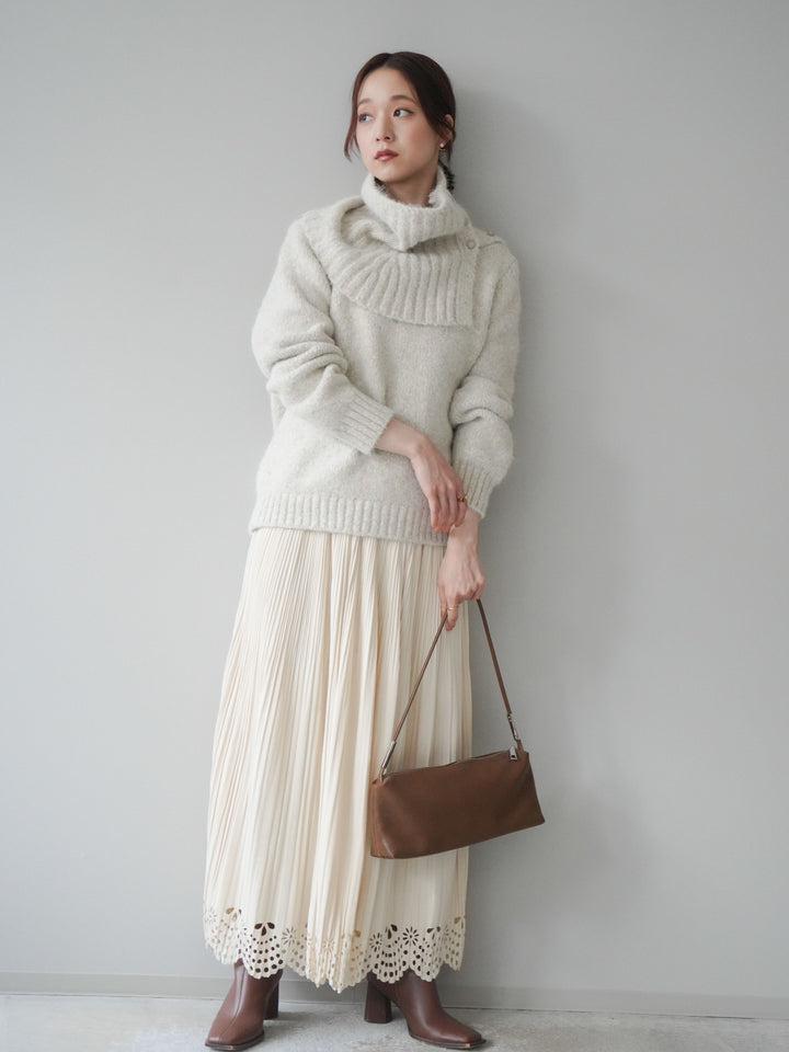 [予約]パンチングデザインスエードプリーツスカート/ivory