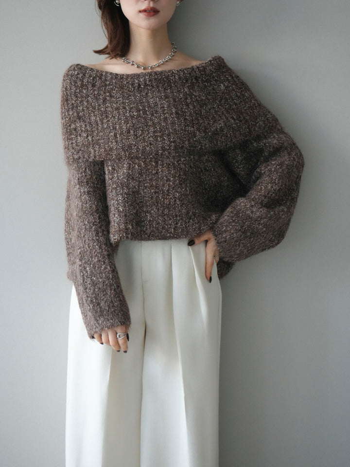 [予約]オフショルミックスニットプルオーバー/brown
