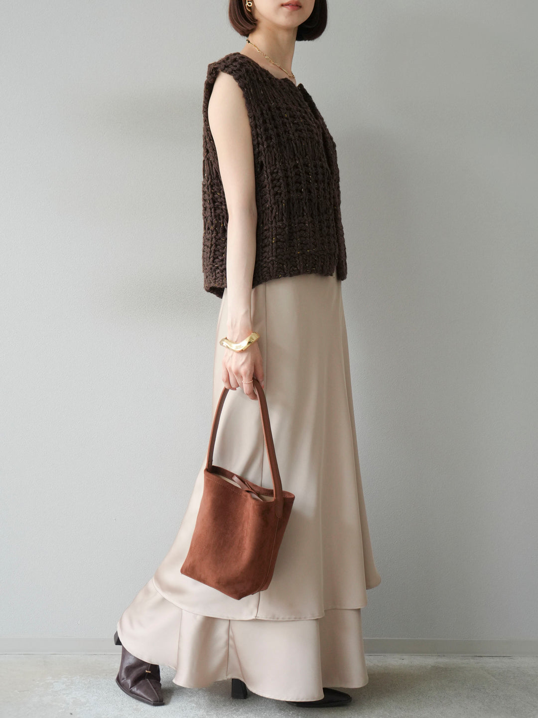 [予約]サテンフリルスカート/ベージュ