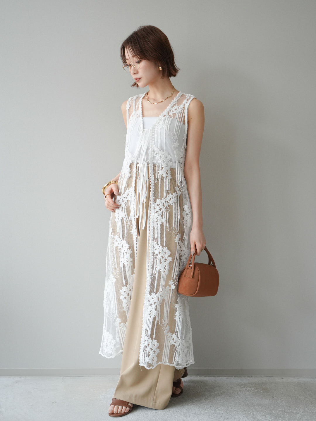 【預購】設計師蕾絲長裙配馬甲 / 白色