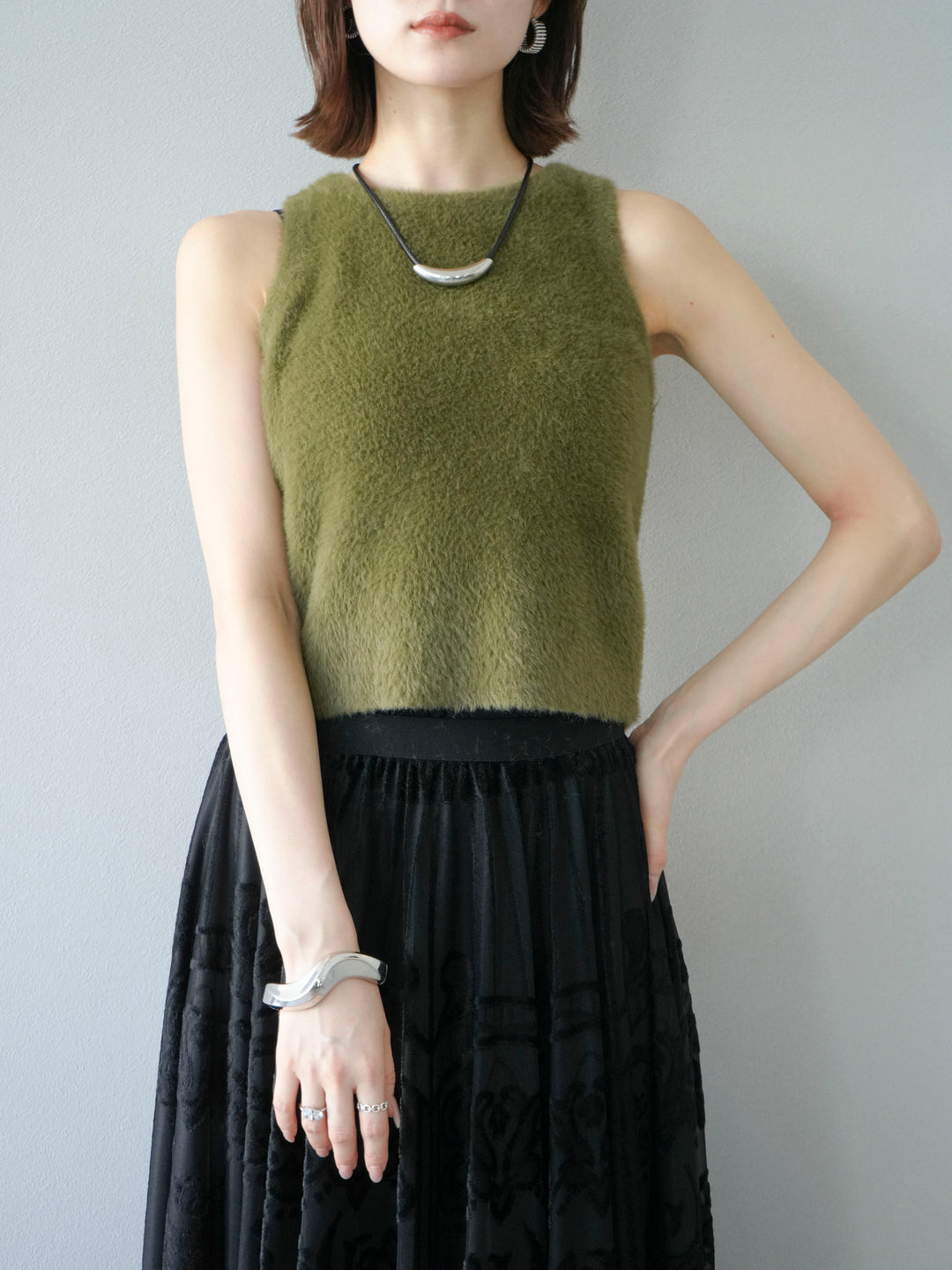 [予約]シャギーニットタンクトップ/カーキ
