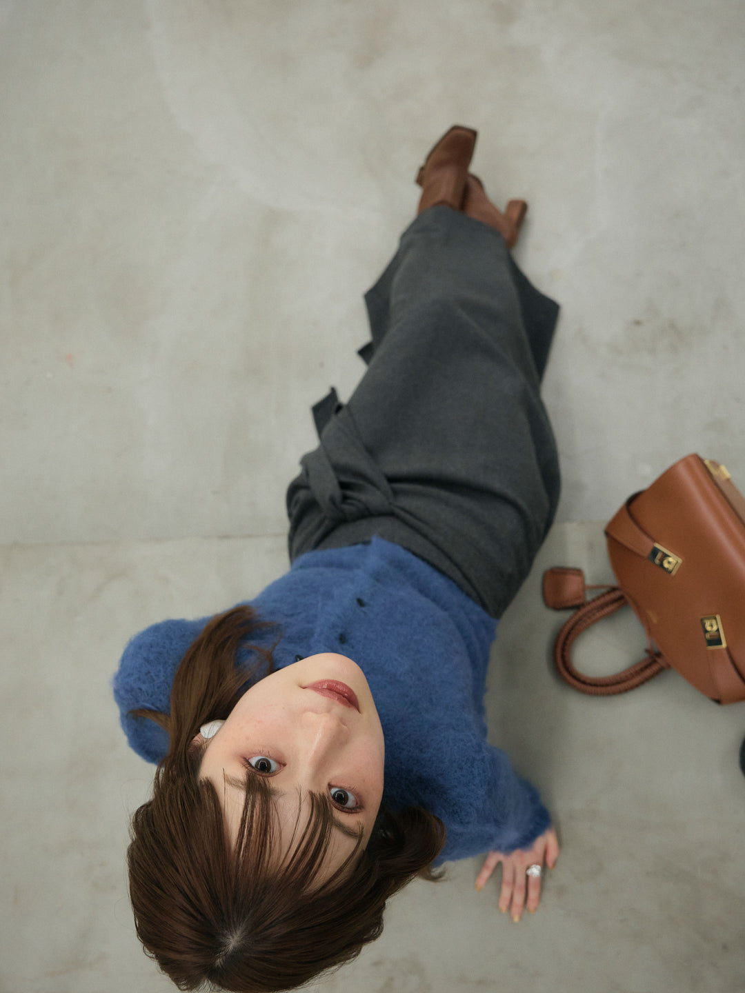 【Allure】[SET]モヘアタッチクロップドニットプルオーバー+ウールタッチウエスト巻きスカート(2set)