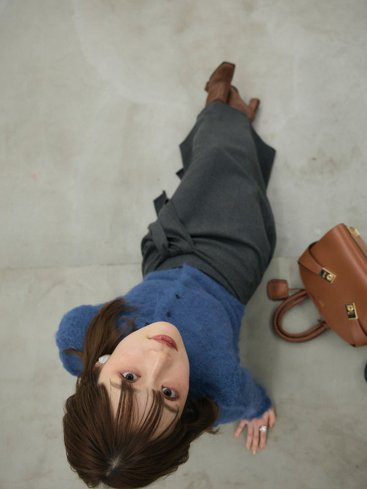 【Allure】[SET]モヘアタッチクロップドニットプルオーバー+ウールタッチウエスト巻きスカート(2set)