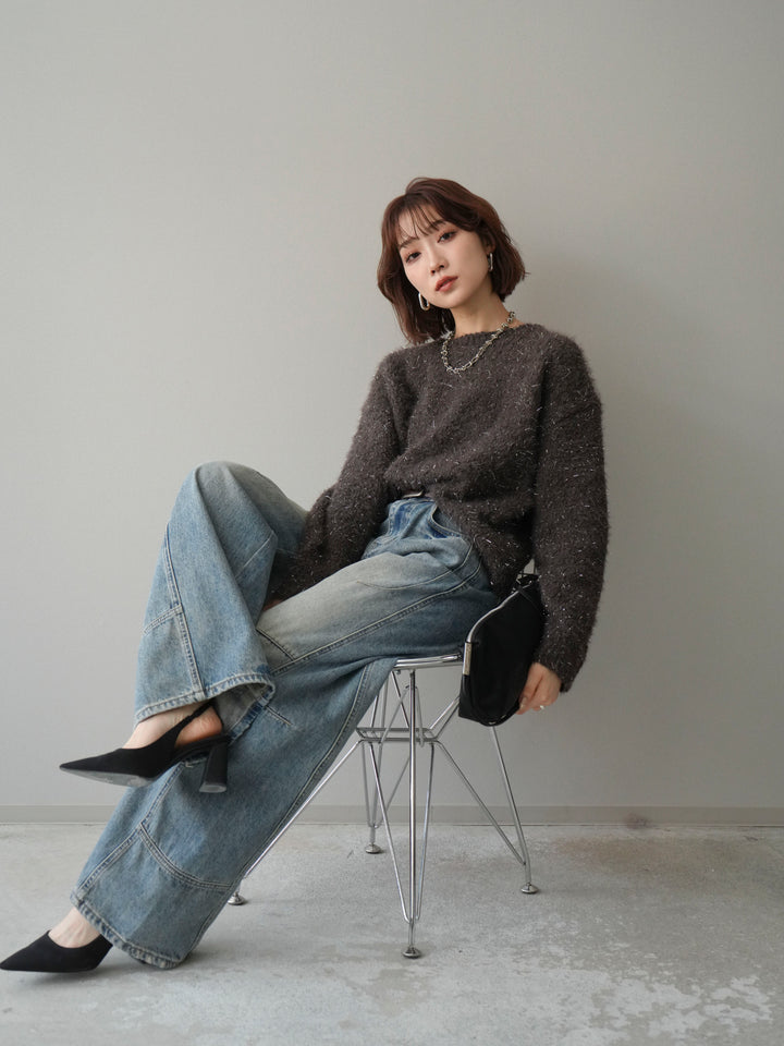 [予約]モールラメミックスヤーンニットプルオーバー/brown