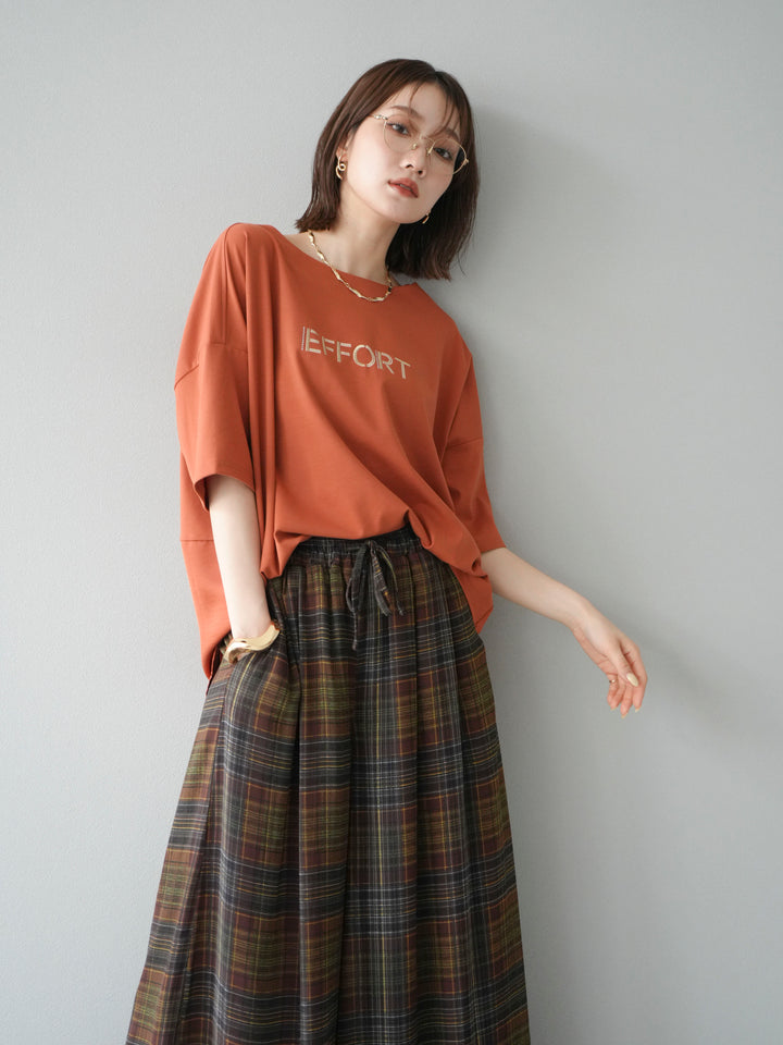 [予約]異素材メタリックロゴ刺繍×プリントTシャツ/オレンジ