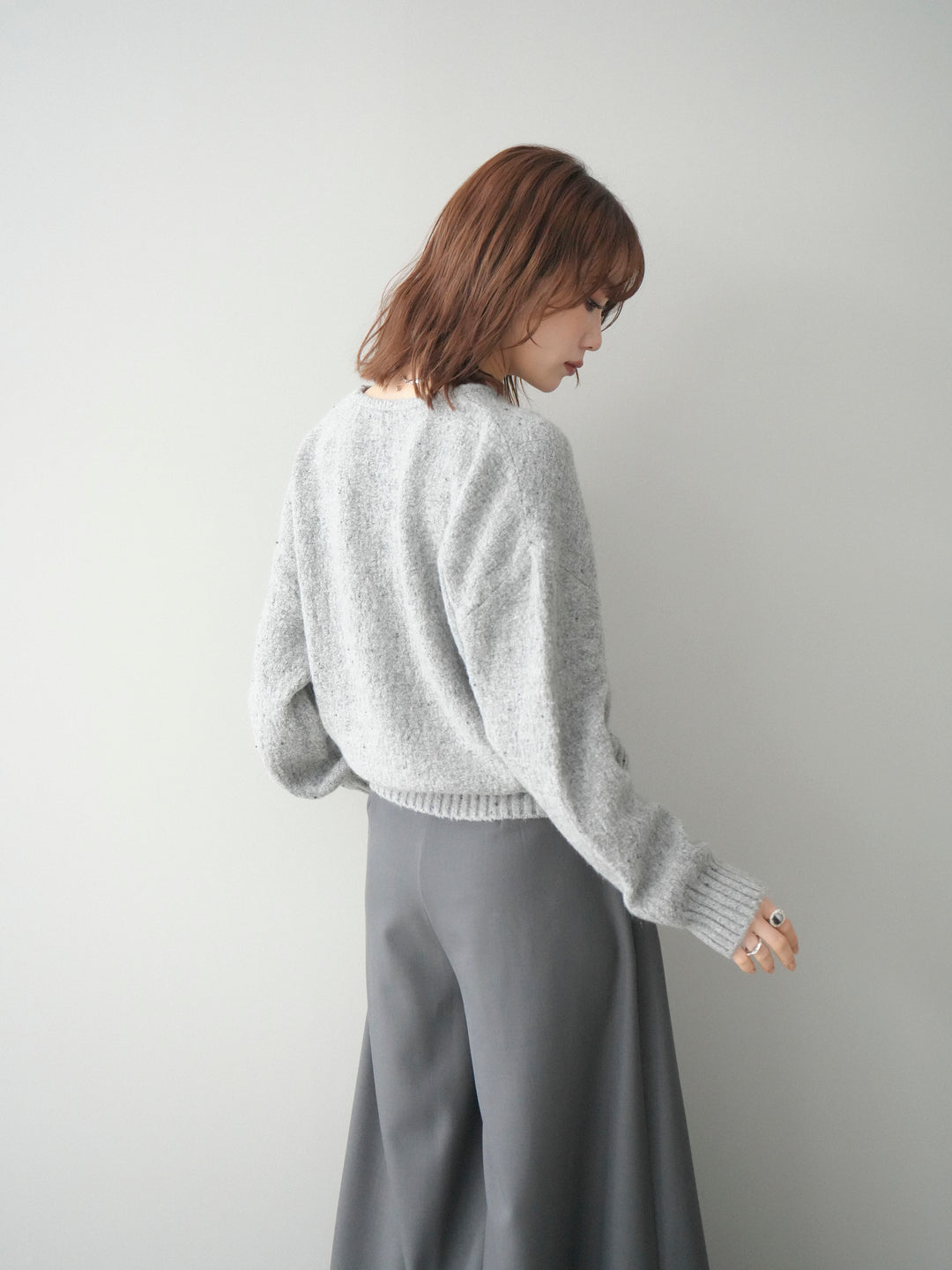 [予約]ツイストネックラメネップヤーンニットプルオーバー/gray