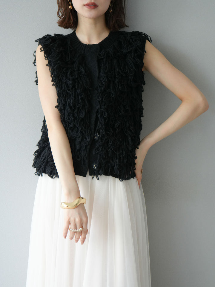 [予約]前開きループニットベスト/ブラック