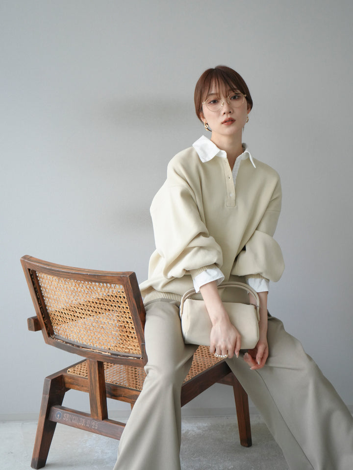 [預購] 領口Polo針織套衫/象牙白