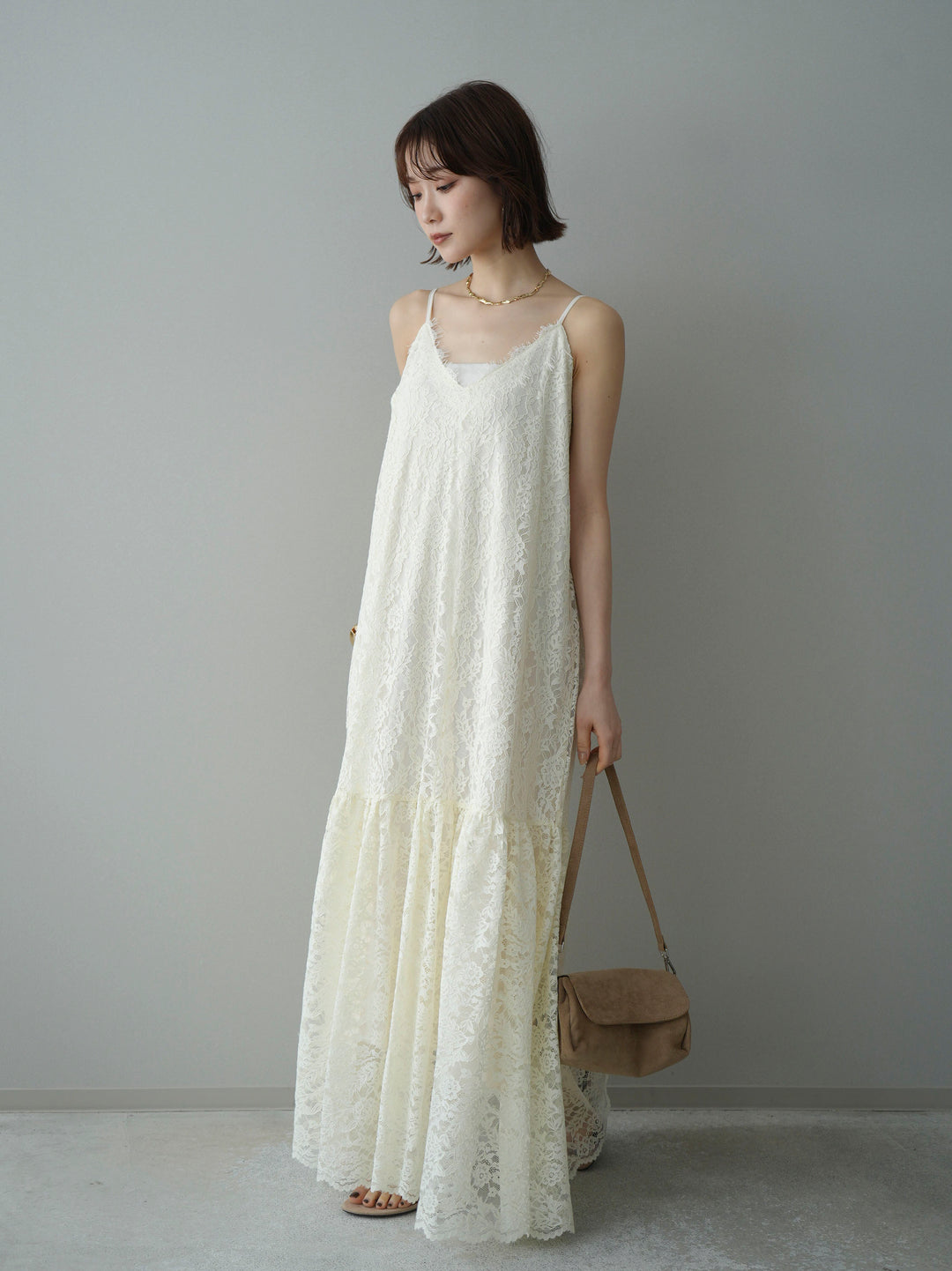 [SET]ギャザー切替レースキャミワンピース+選べるアクセセット(2set)