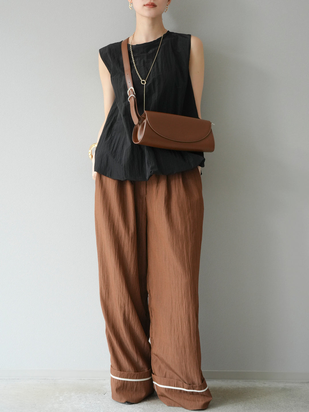 [預購] 墊圈塔夫綢氣球襯衫/黑色