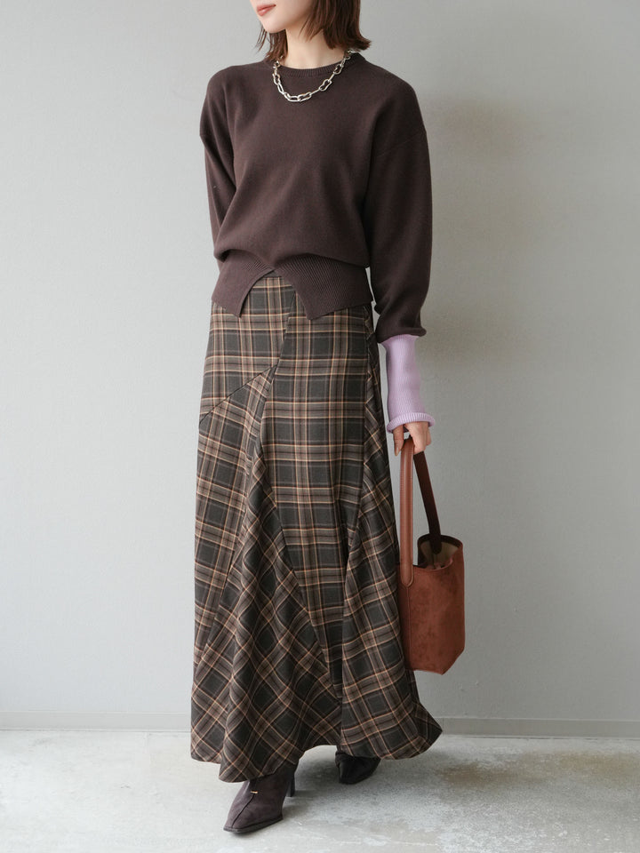 [予約]チェック柄マーメイドスカート/ブラウン