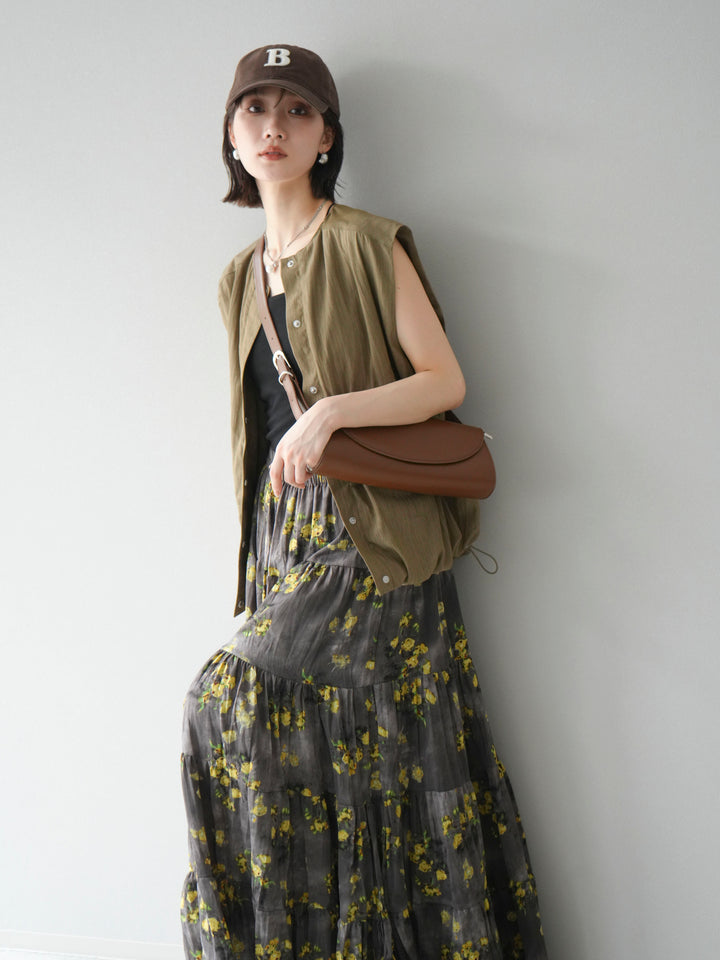 [SET]リネンライクドロストバルーンブルゾン+フラワーワッシャープリーツスカート(2set)