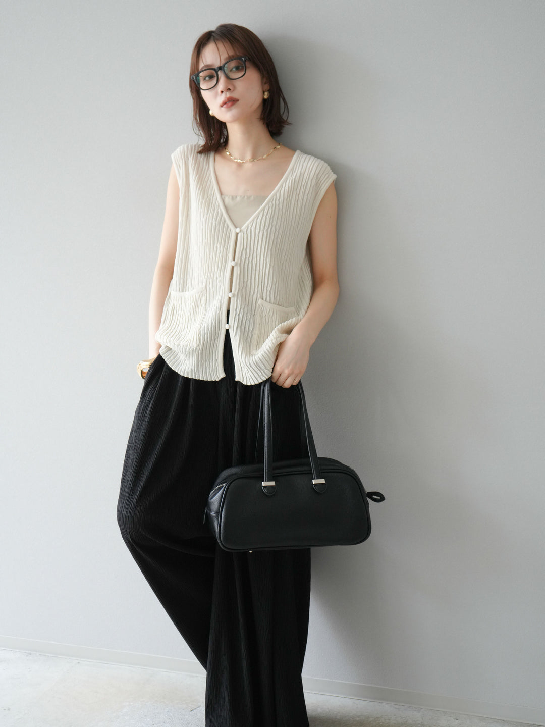 【預購】波浪夏季針織背心/米白色