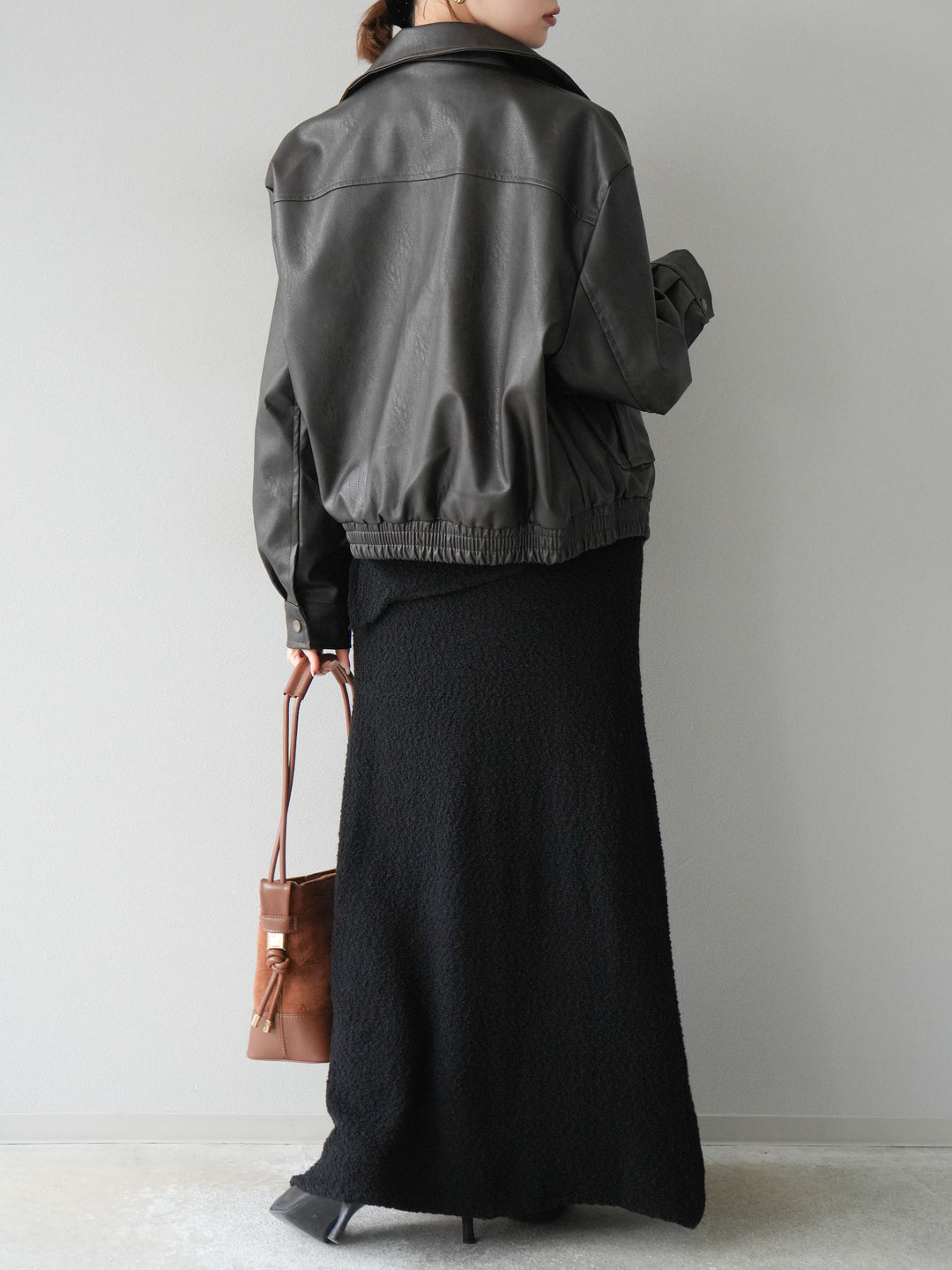 [予約]ブークレーニットIラインスカート/ブラック