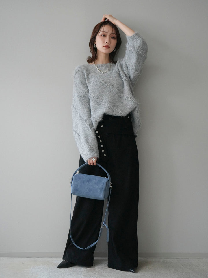 [予約]ブークレラインデザインニットプルオーバー/gray