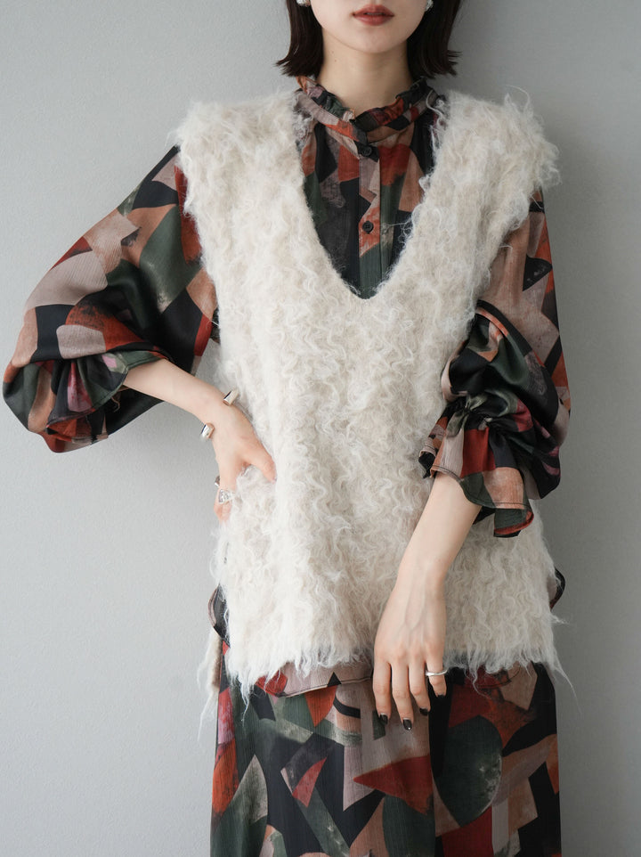 [SET]レトロプリントフリルブラウス+選べるアクセセット(2set)