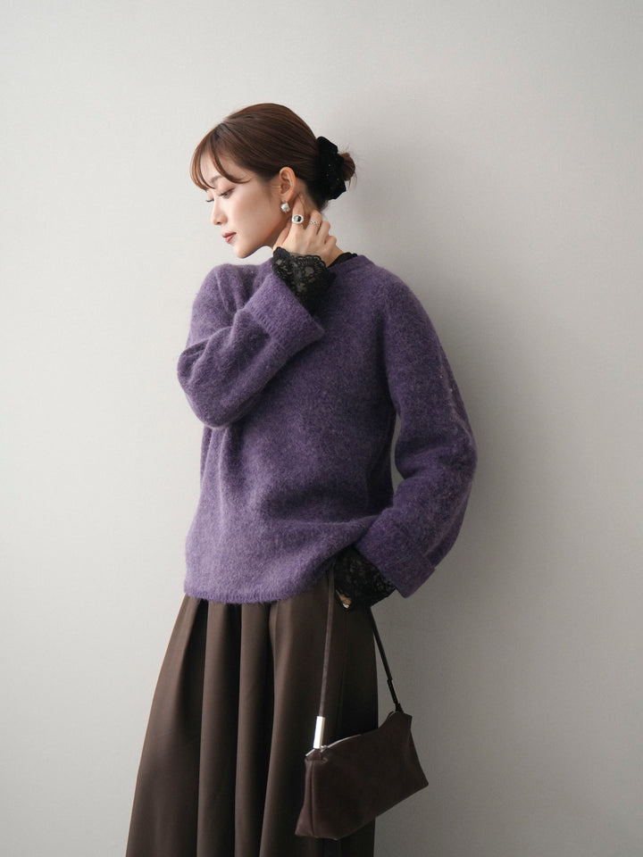 [SET]アンゴラタッチクルーネックニットプルオーバー+テープベルトタックバギーパンツ(2set)