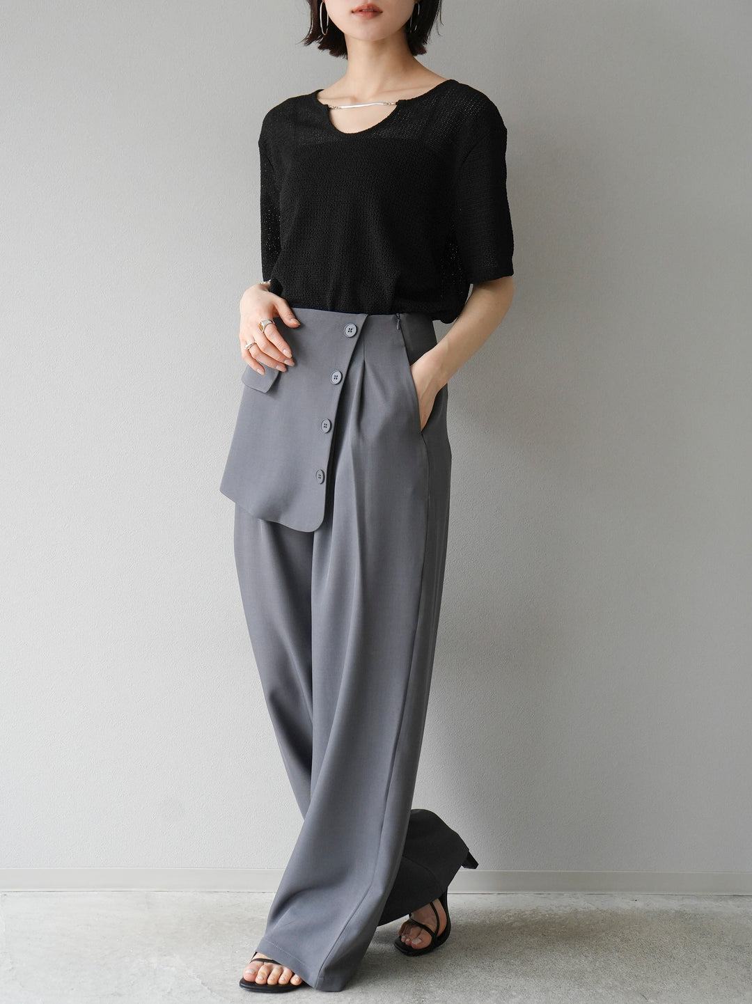 [Pre-order] Front flap slacks pants/gray