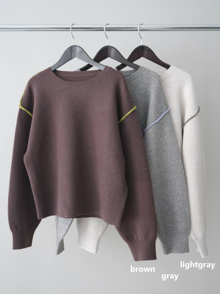 [SET]バックロゴ刺繍配色ステッチニットプルオーバー+選べるアクセセット(2set)