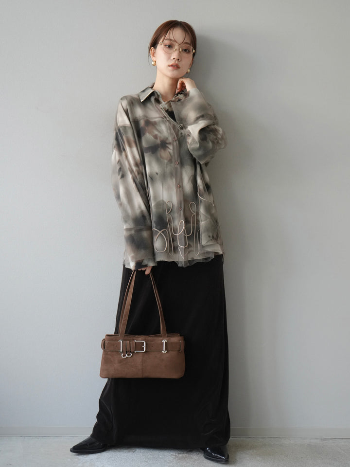 [SET]コード刺繍チュールシャツ＆ニュアンス柄シャツアンサンブル+ベロアナロースカート(2set)