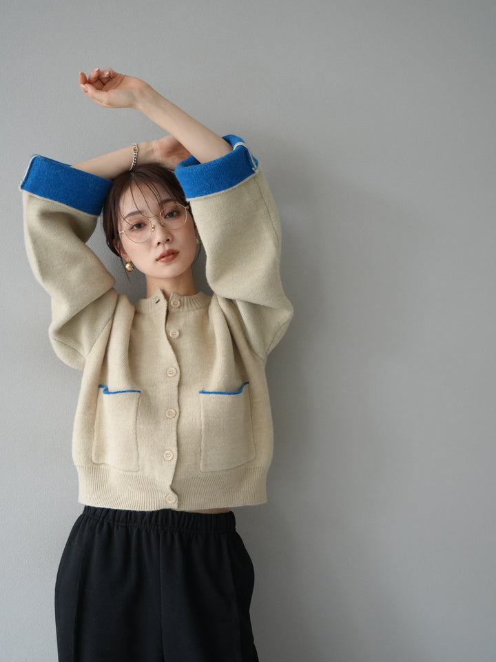 [予約]バイカラーオーバーニットカーディガン/アイボリー