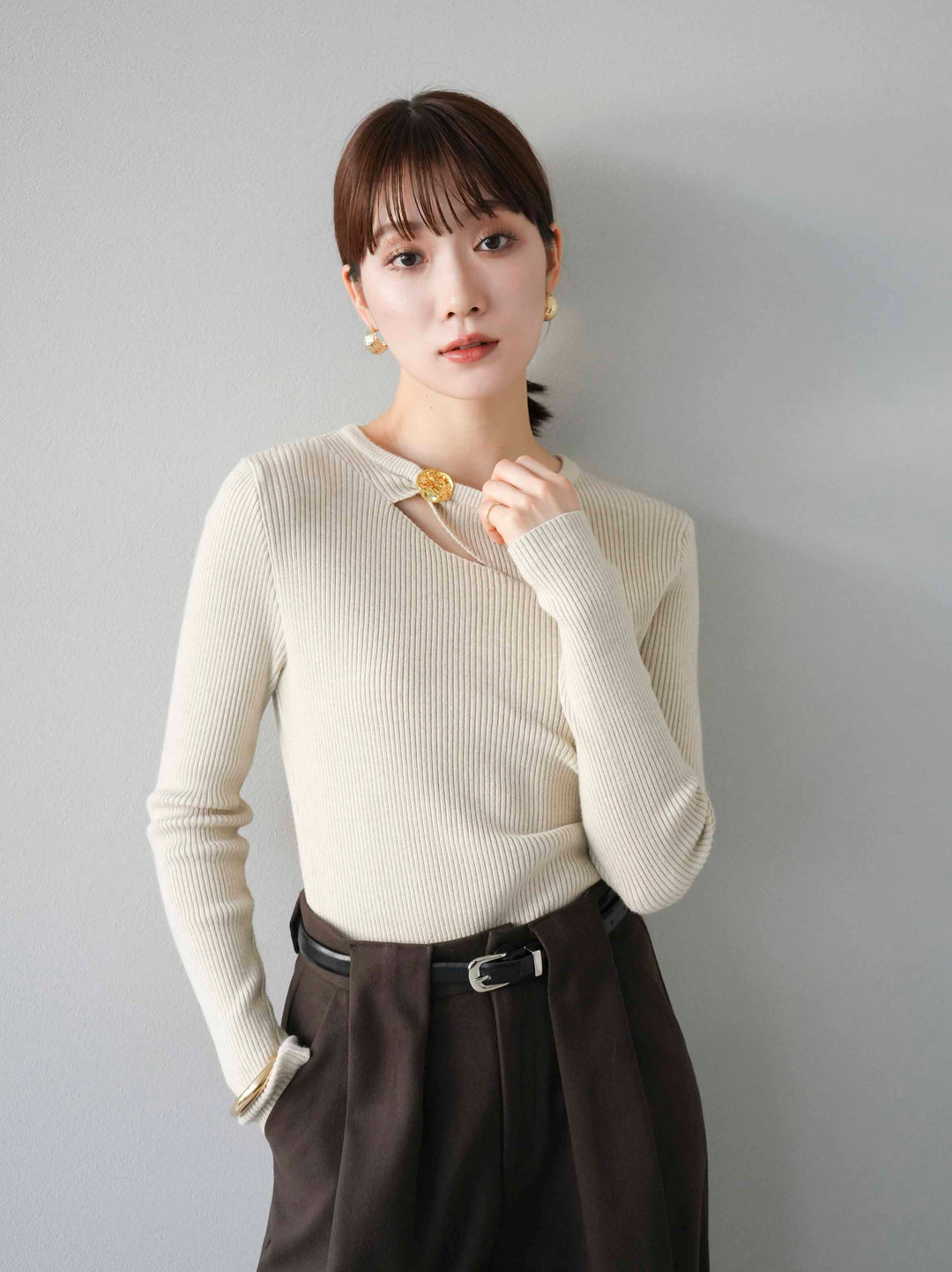 [套裝] 金色圖案設計羅紋上衣 + 選配飾品套裝（2 套）