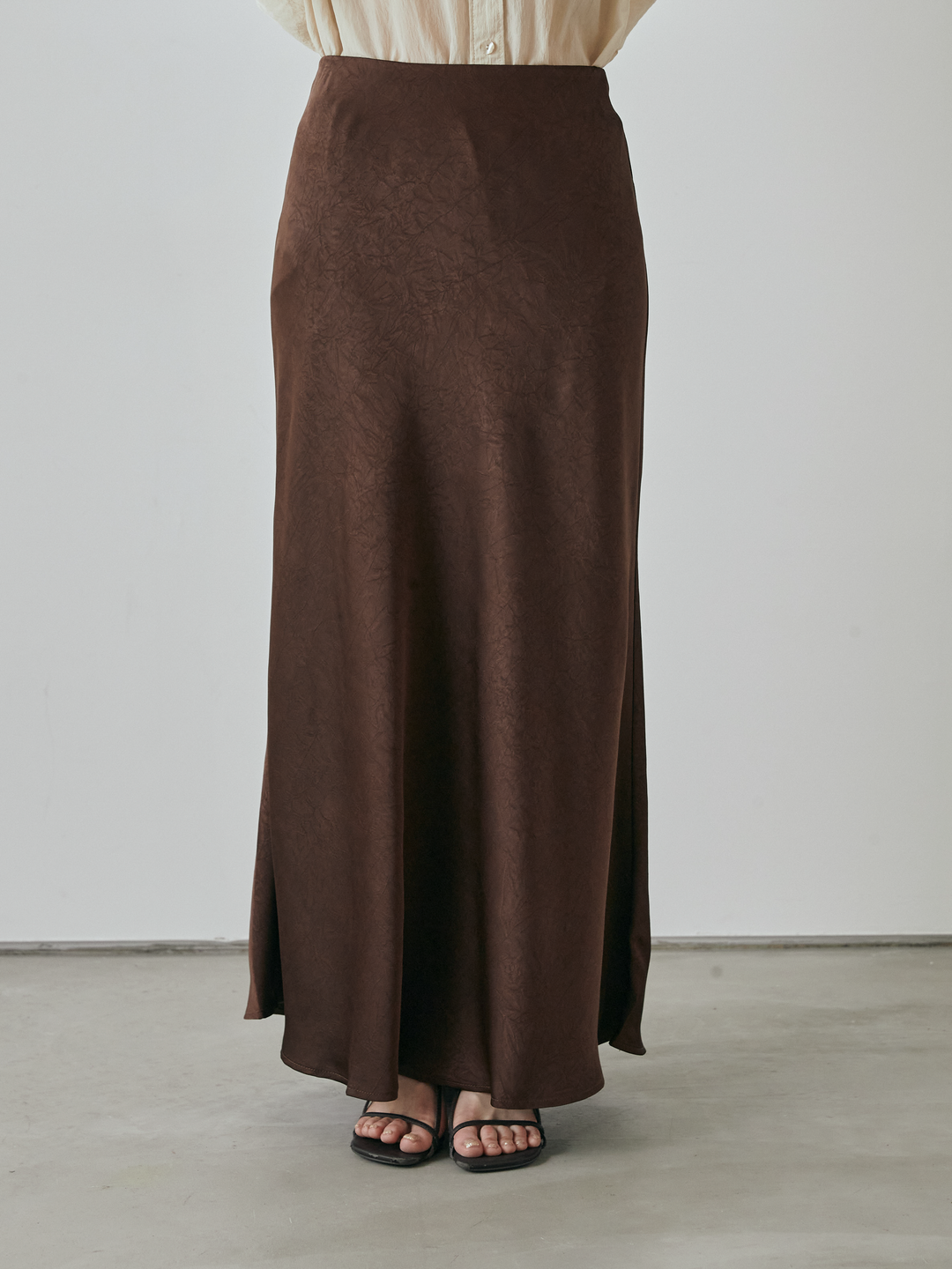 [予約]サテンワッシャーナロースカート/ブラウン