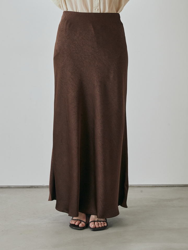 [予約]サテンワッシャーナロースカート/ブラウン