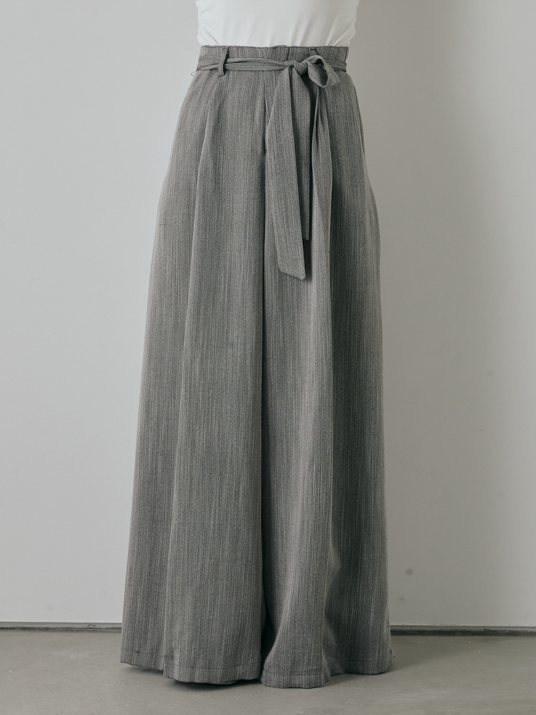 【預購】仿麻腰帶寬褲/灰色