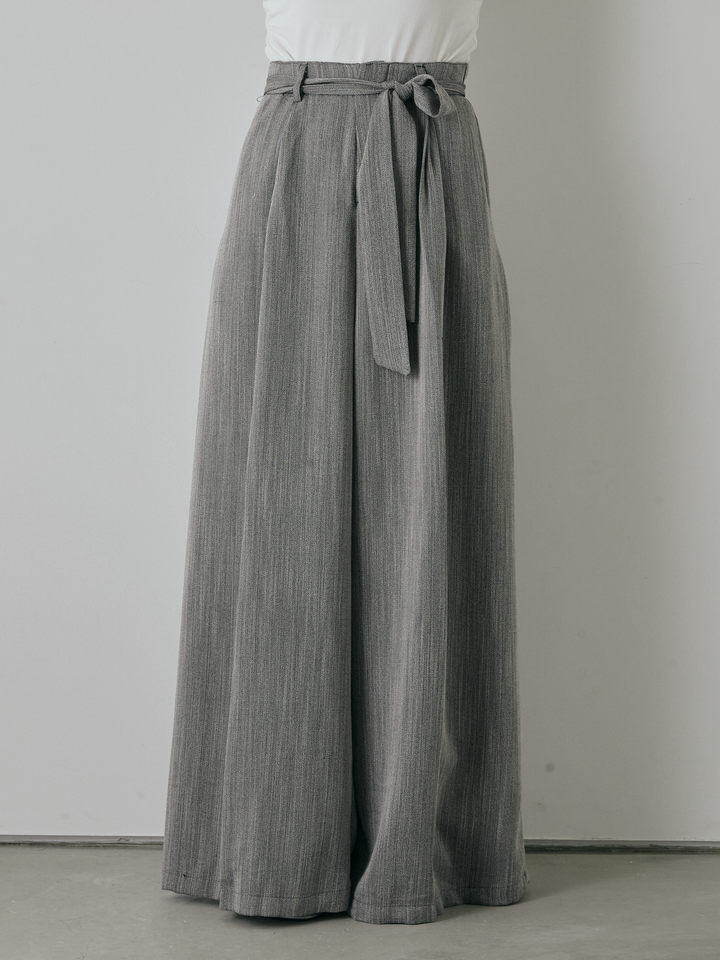 【預購】仿麻腰帶寬褲/灰色