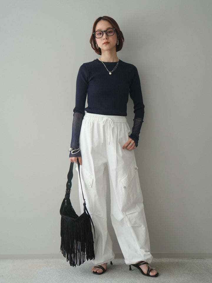 [予約]リブラメシアー切替リブニットトップス/navy