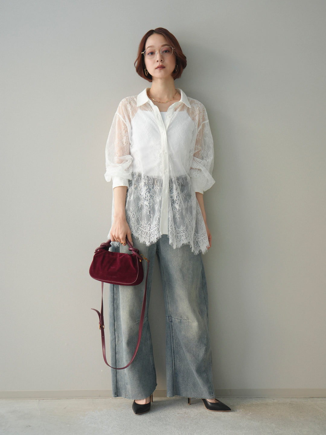 [予約]裏起毛カットオフカーブデニムパンツ/blue