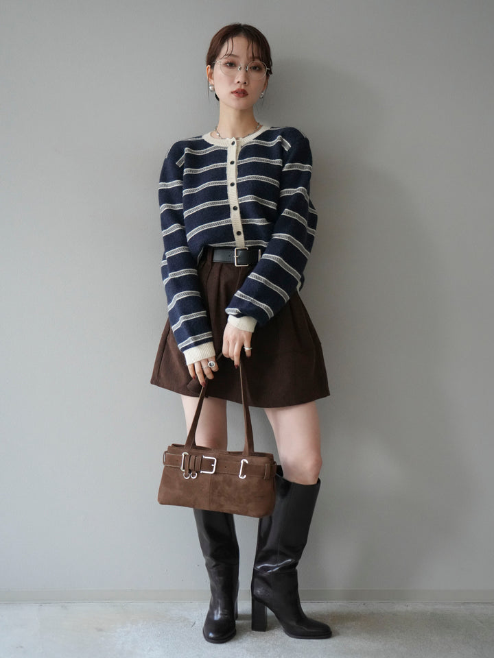 [予約]配色ボーダーニットカーディガン/navy